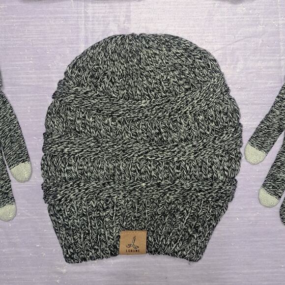 Ladies Black & White Warm Fleece Knit Winter Hat, Scarf & Touch Screen Glove Set - Picture 4 of 10